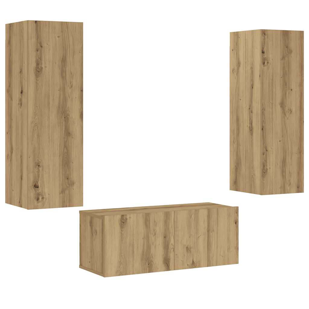 Meubles TV muraux 3 pcs chêne artisanal bois d'ingénierie - XIOS