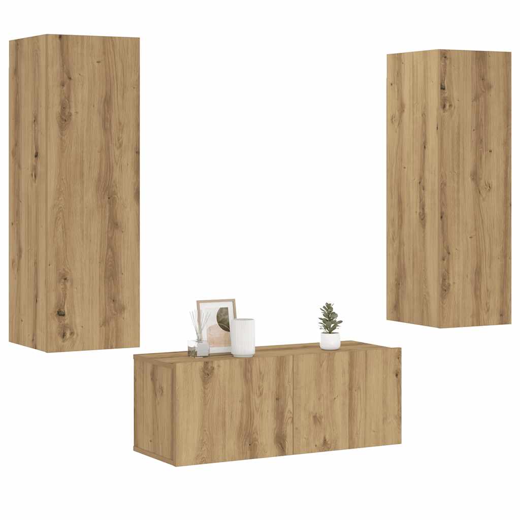 Meubles TV muraux 3 pcs chêne artisanal bois d'ingénierie - XIOS