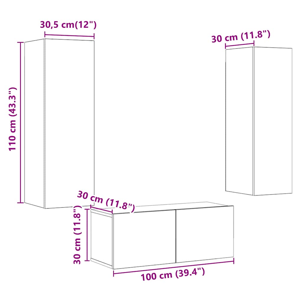 Meubles TV muraux 3 pcs chêne artisanal bois d'ingénierie - XIOS