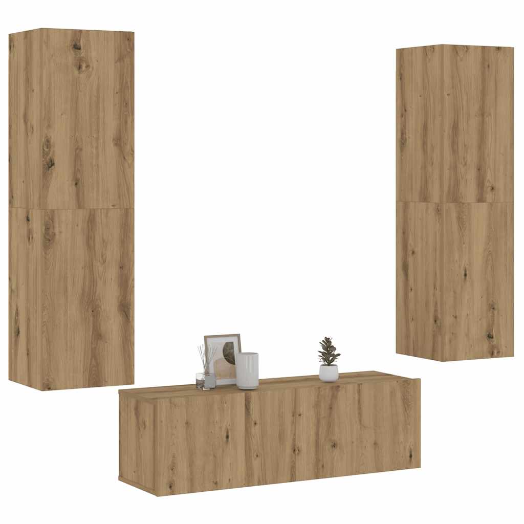 Meubles TV muraux 3 pcs chêne artisanal bois d'ingénierie - XIOS
