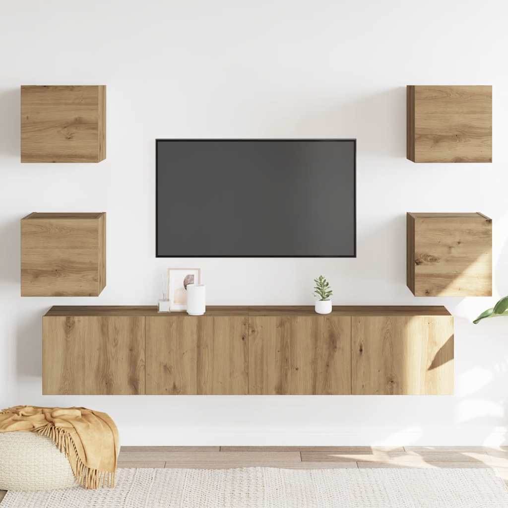 Meubles TV muraux 6 pcs chêne artisanal bois d'ingénierie - XIOS