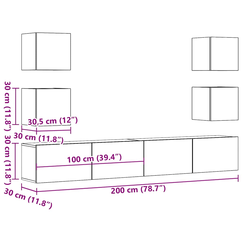 Meubles TV muraux 6 pcs vieux bois bois d'ingénierie - XIOS