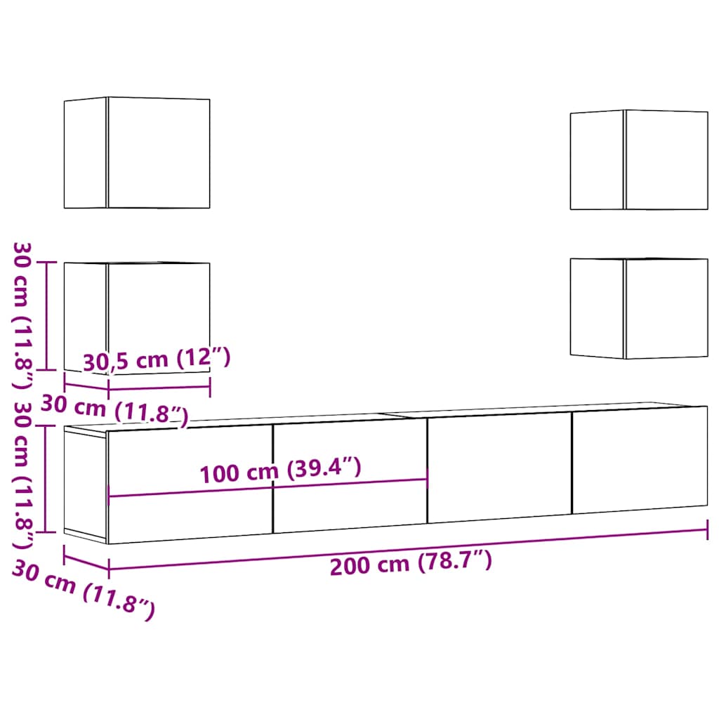 Meubles TV muraux 6 pcs chêne artisanal bois d'ingénierie - XIOS