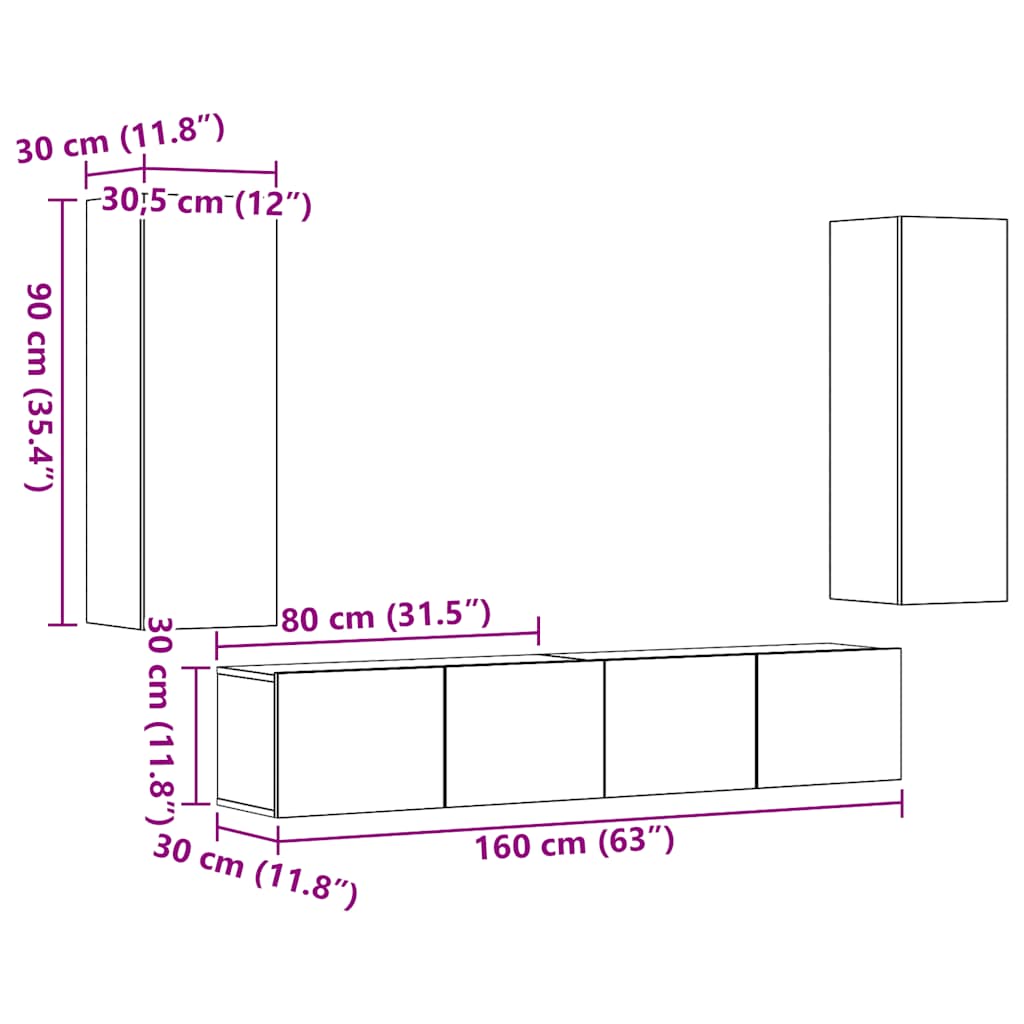 Meubles TV muraux 4 pcs vieux bois bois d'ingénierie - XIOS