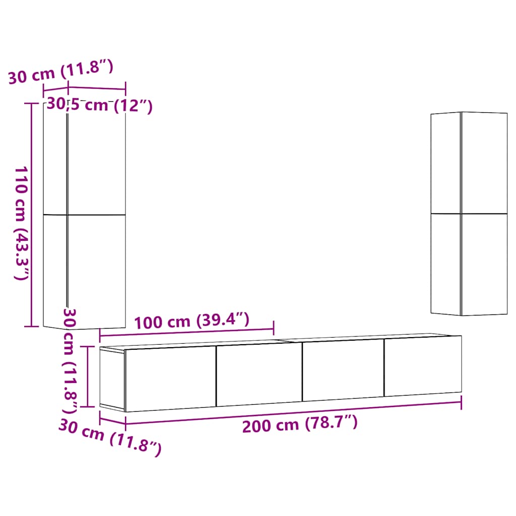 Meubles TV muraux 4 pcs vieux bois bois d'ingénierie - XIOS