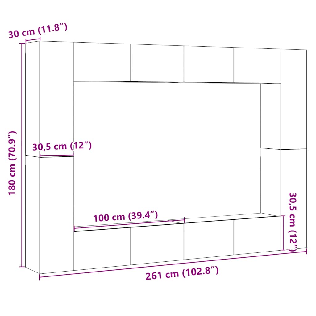 Ensemble de meuble TV mural 8 pcs vieux bois bois d'ingénierie - XIOS