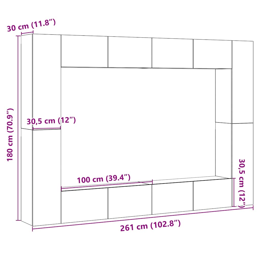Ensemble de meuble TV mural 8 pcs chêne artisanal - XIOS