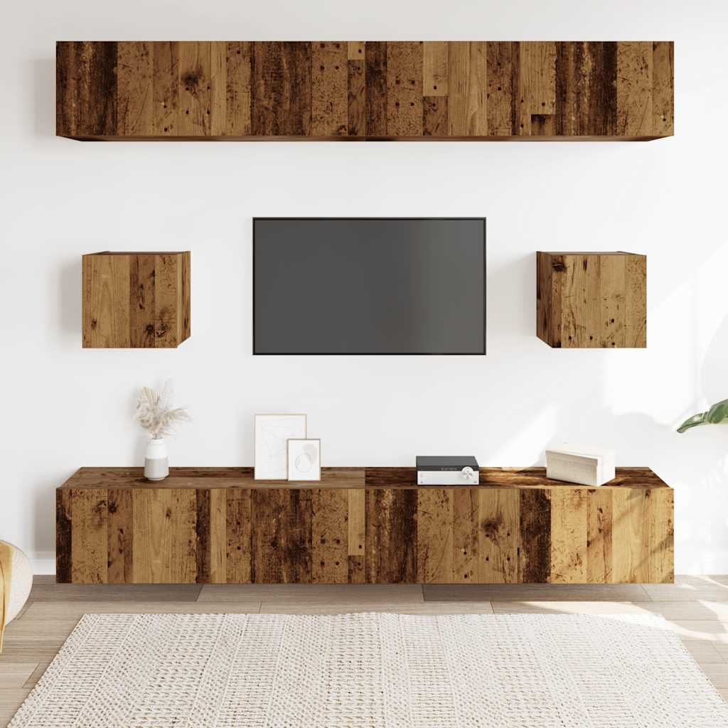 Ensemble de meuble TV mural 6 pcs vieux bois bois d'ingénierie - XIOS