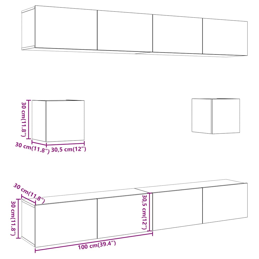 Ensemble de meuble TV mural 6 pcs vieux bois bois d'ingénierie - XIOS