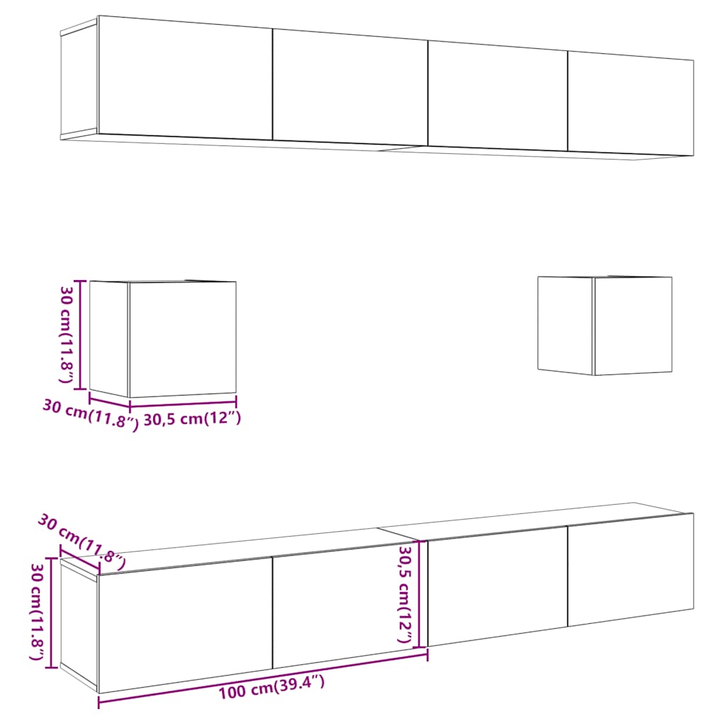 Ensemble de meuble TV mural 6 pcs chêne artisanal - XIOS