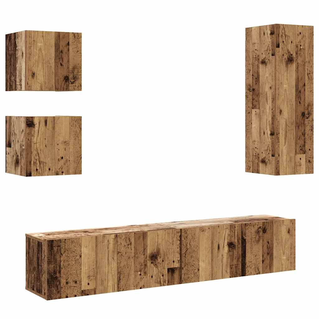 Ensemble de meuble TV mural 5 pcs vieux bois bois d'ingénierie - XIOS