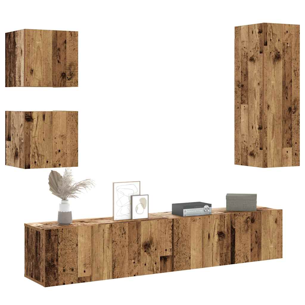 Ensemble de meuble TV mural 5 pcs vieux bois bois d'ingénierie - XIOS