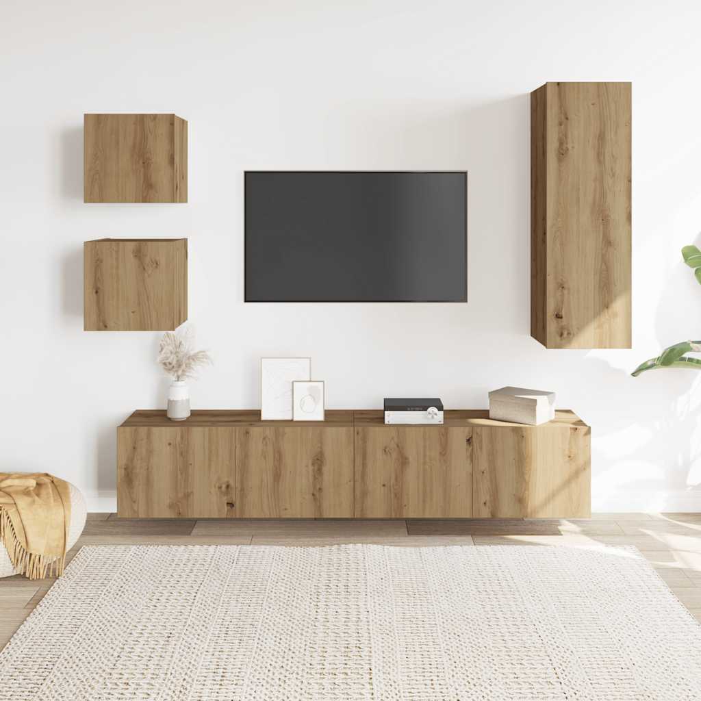 Ensemble de meuble TV mural 5 pcs chêne artisanal - XIOS