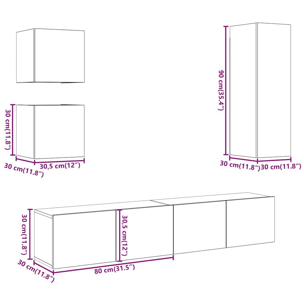 Ensemble de meuble TV mural 5 pcs chêne artisanal - XIOS