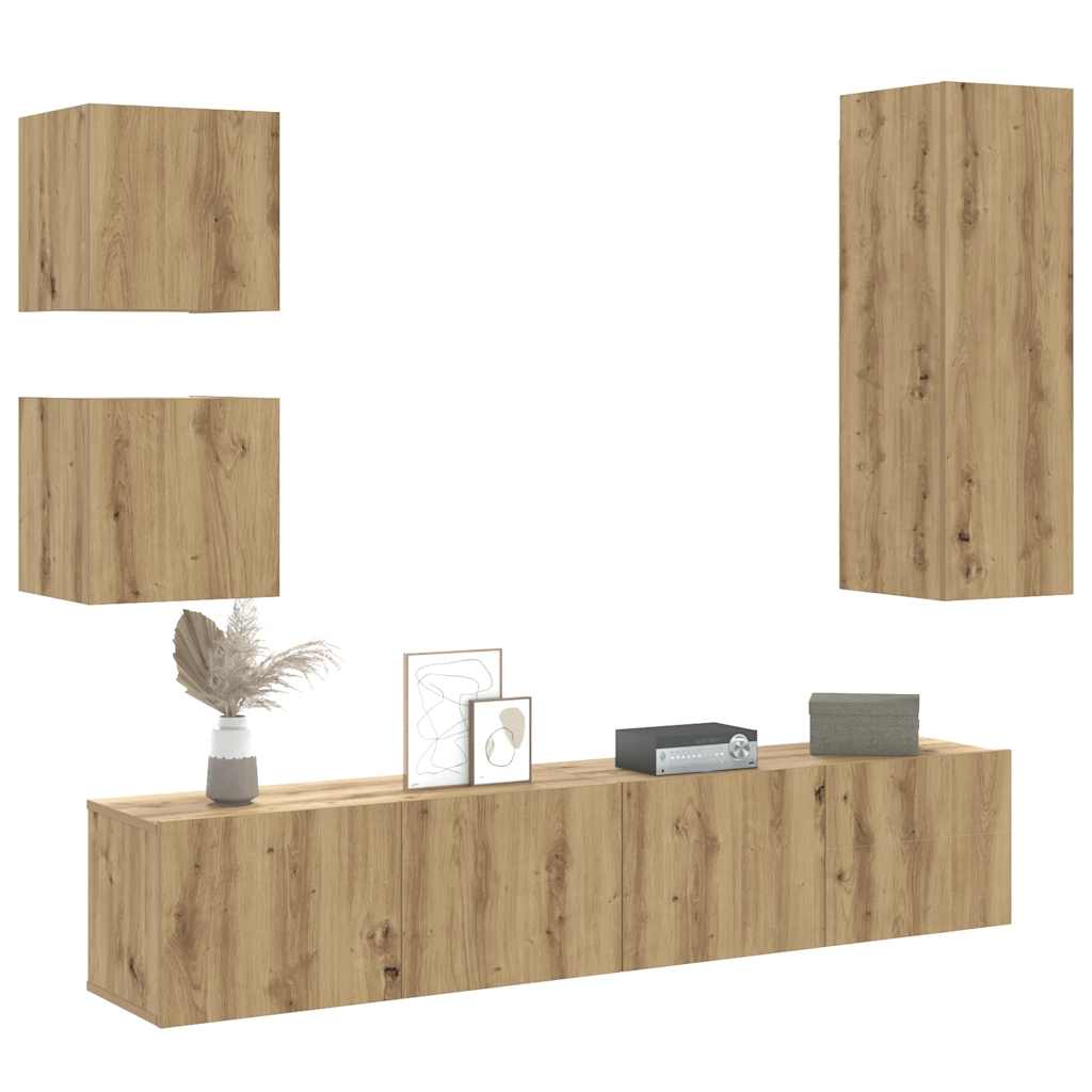 Ensemble de meuble TV mural 5 pcs chêne artisanal - XIOS
