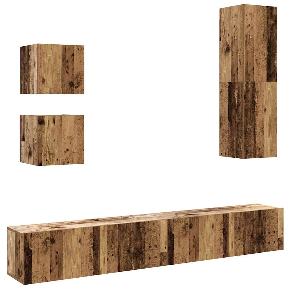 Ensemble de meuble TV mural 5 pcs vieux bois bois d'ingénierie - XIOS