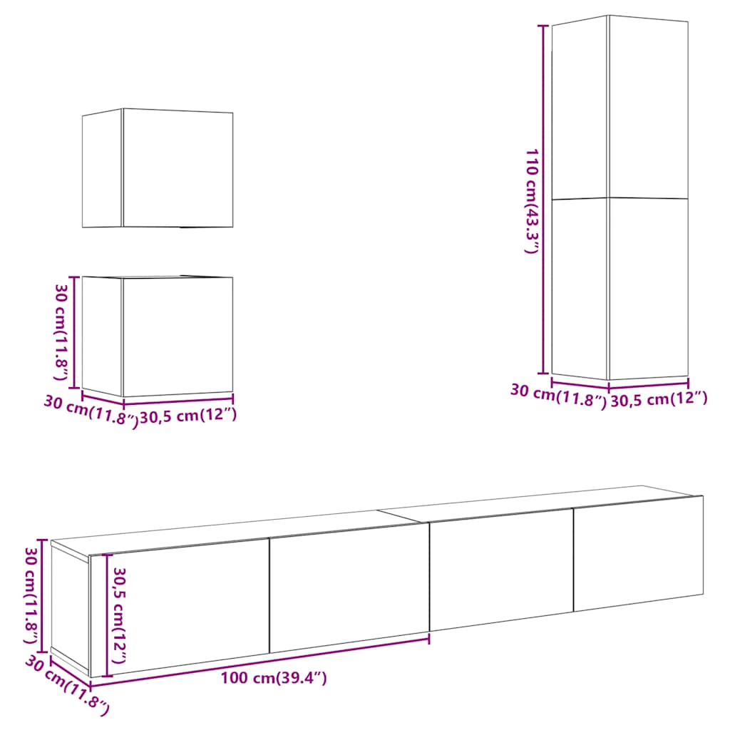 Ensemble de meuble TV mural 5 pcs vieux bois bois d'ingénierie - XIOS