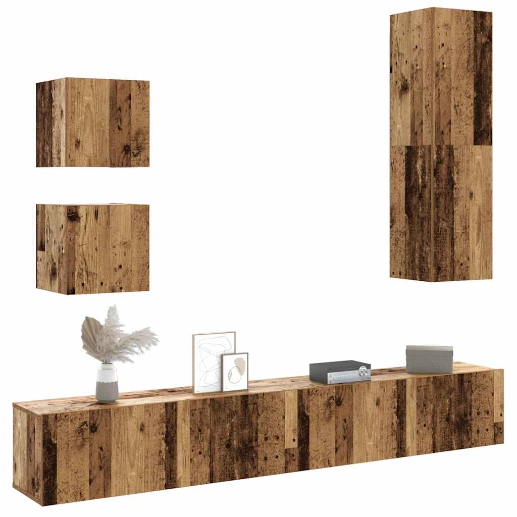 Ensemble de meuble TV mural 5 pcs vieux bois bois d'ingénierie - XIOS