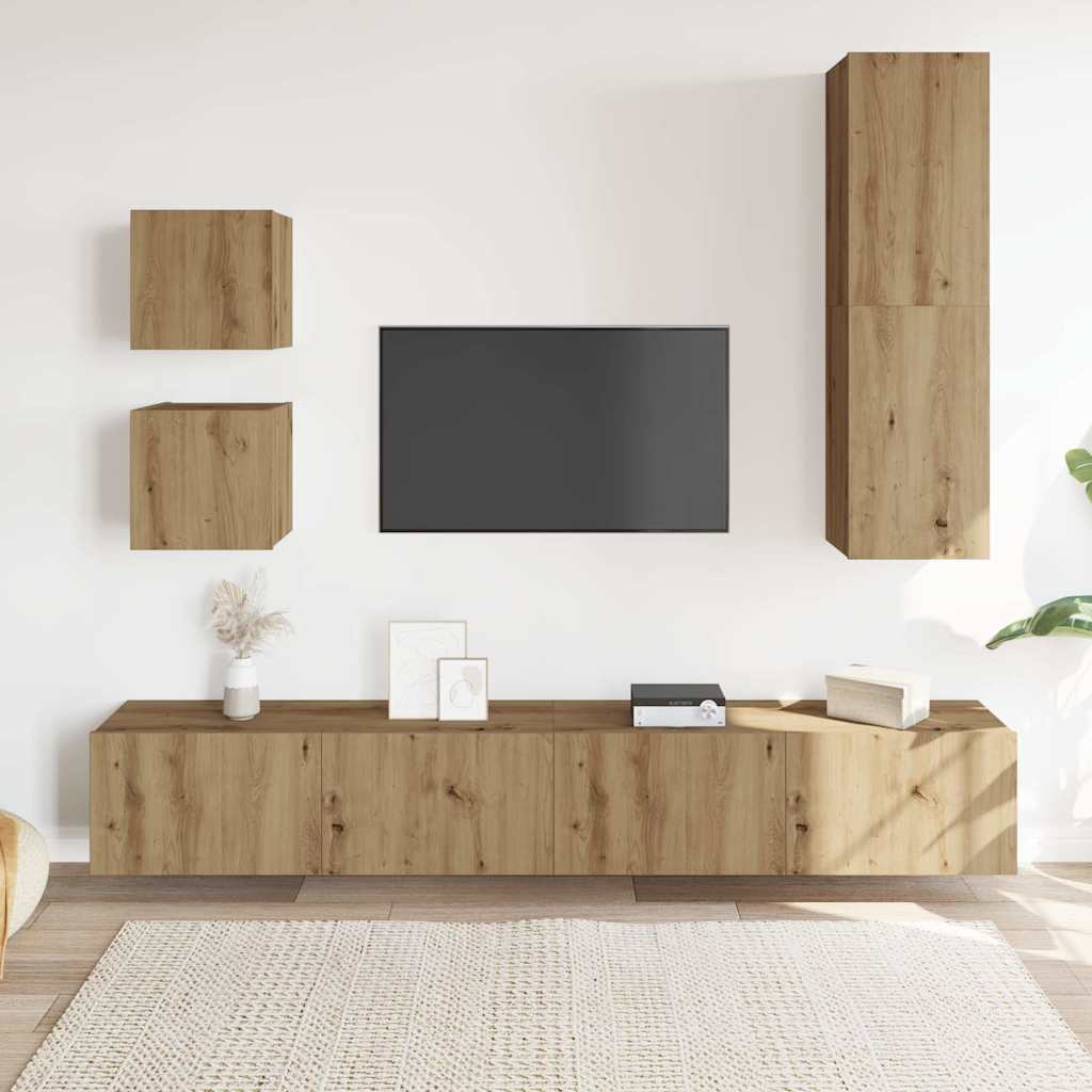 Ensemble de meuble TV mural 5 pcs chêne artisanal - XIOS