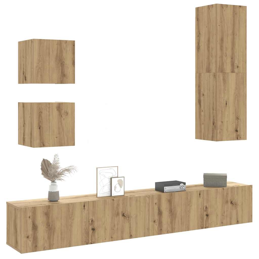 Ensemble de meuble TV mural 5 pcs chêne artisanal - XIOS