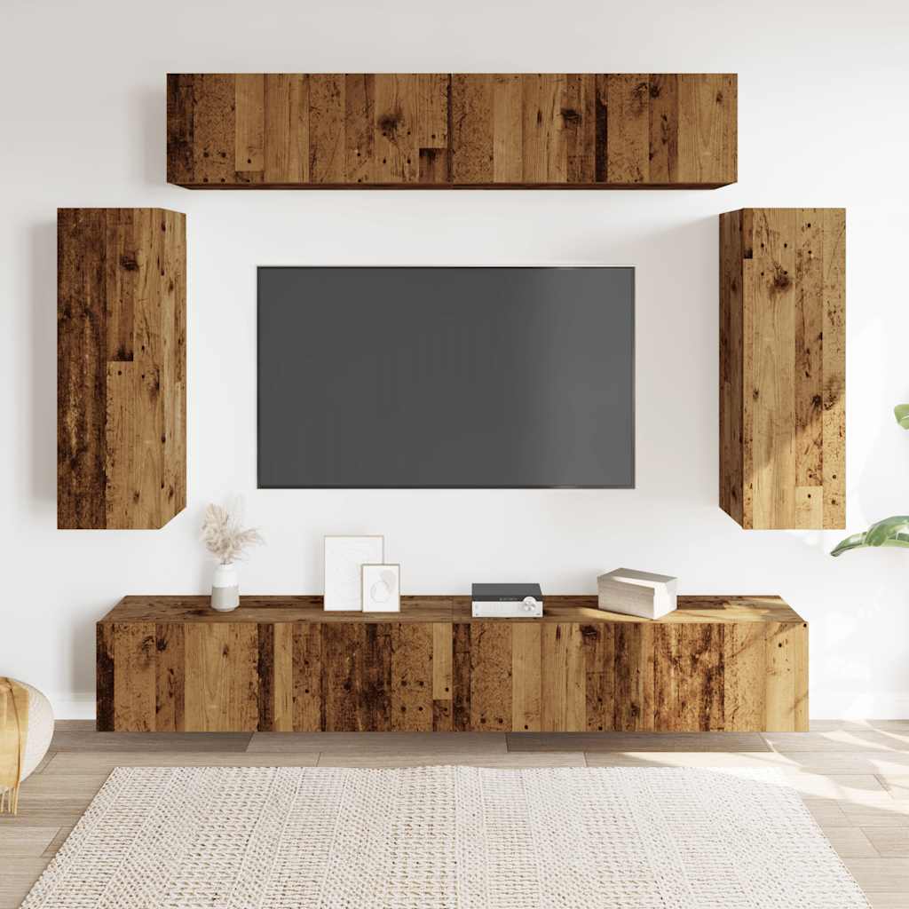Ensemble de meuble TV mural 6 pcs vieux bois bois d'ingénierie - XIOS