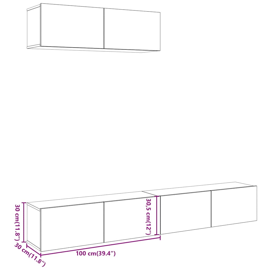 Meubles TV muraux 3 pcs vieux bois 100x30x30 cm bois ingénierie - XIOS
