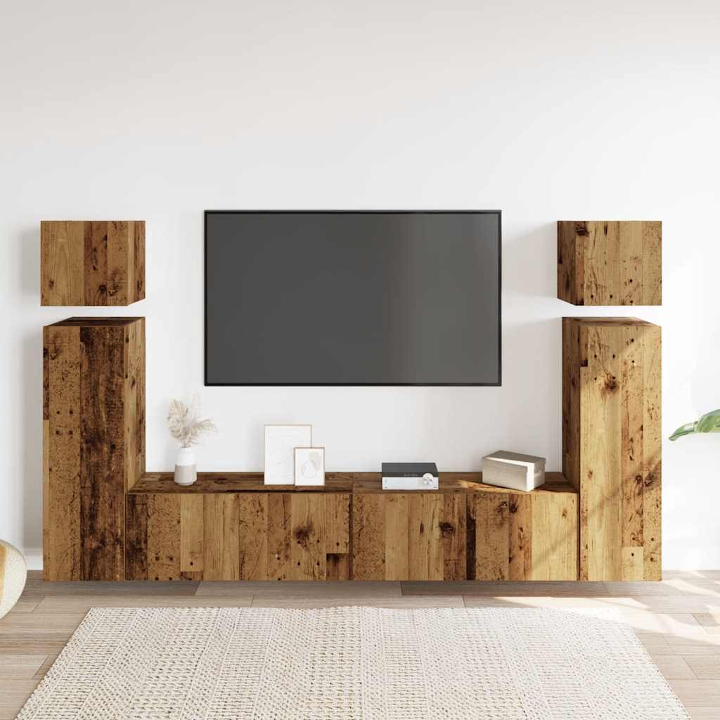 Ensemble de meuble TV mural 8 pcs vieux bois bois d'ingénierie - XIOS