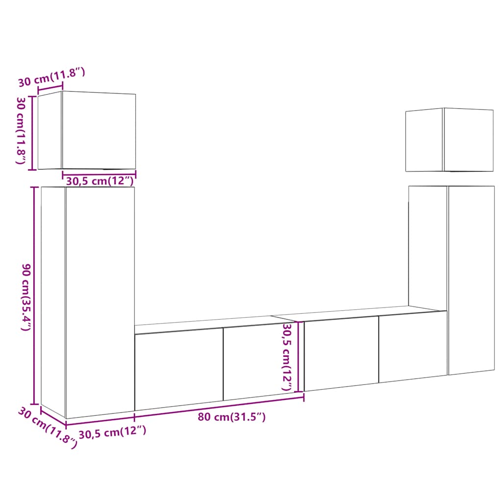Ensemble de meuble TV mural 8 pcs vieux bois bois d'ingénierie - XIOS