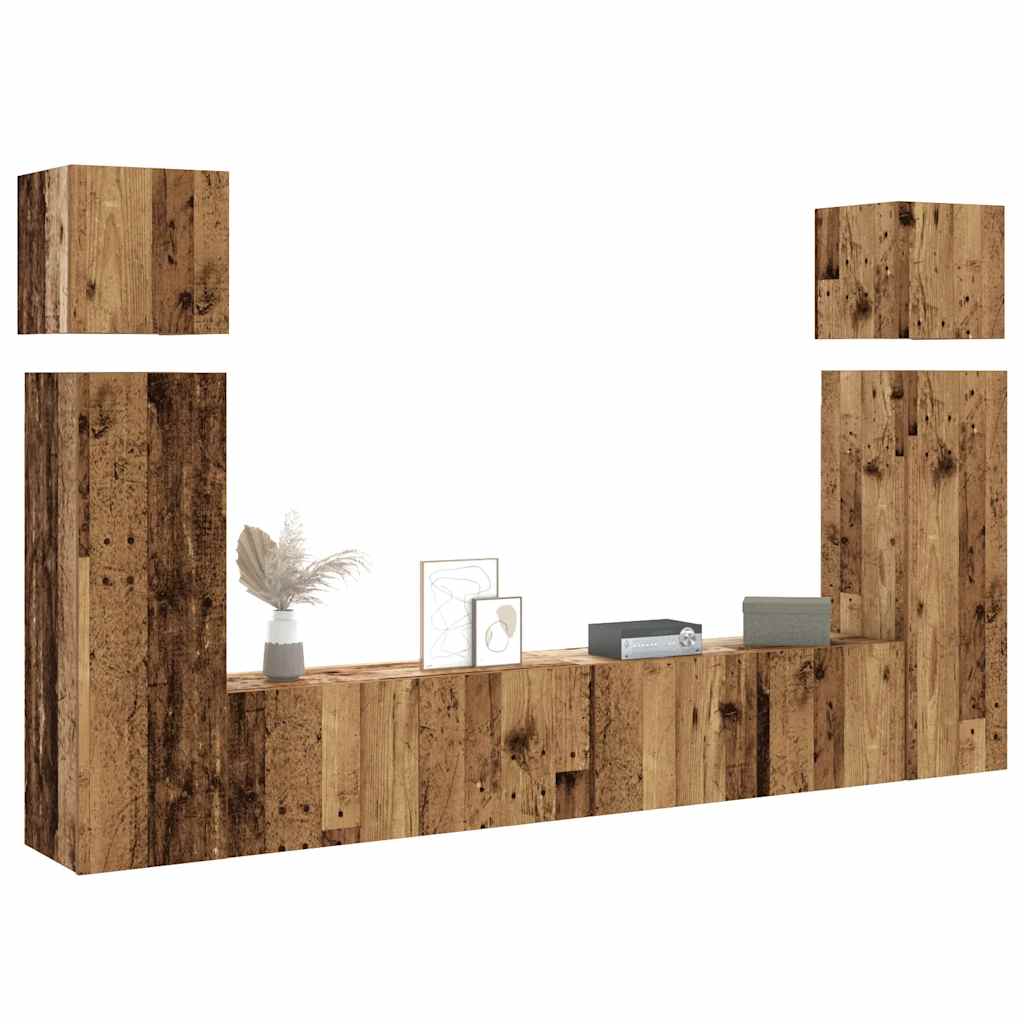 Ensemble de meuble TV mural 8 pcs vieux bois bois d'ingénierie - XIOS