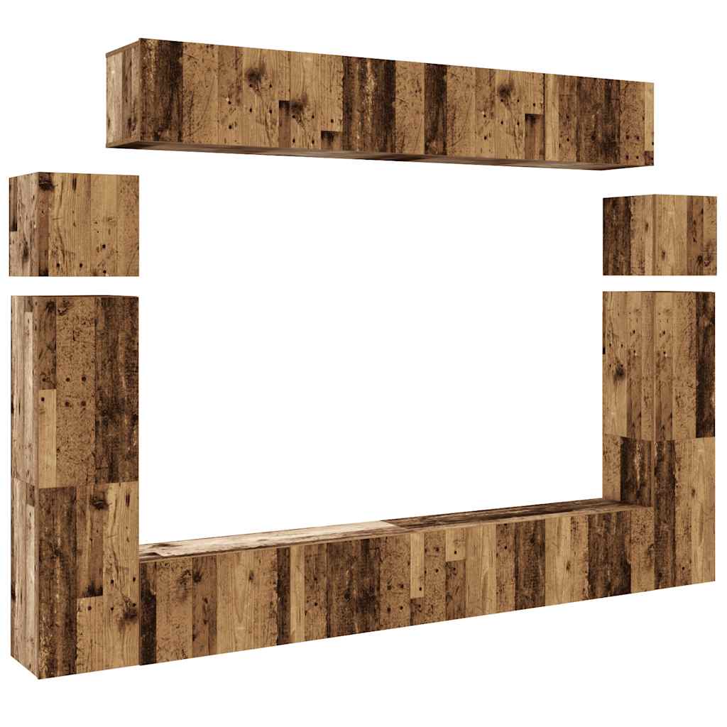 Ensemble de meuble TV mural 8 pcs vieux bois bois d'ingénierie - XIOS