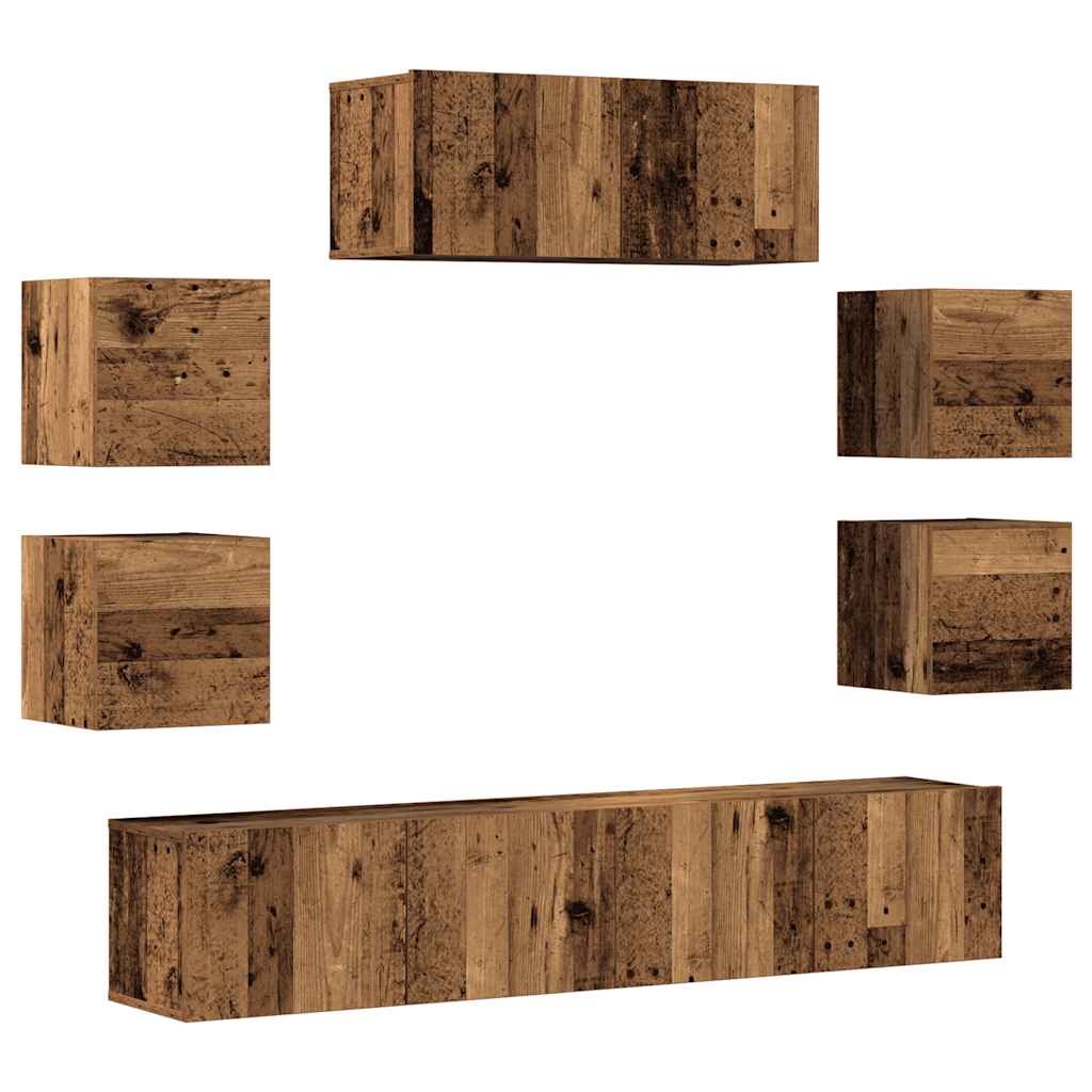 Ensemble de meuble TV mural 7 pcs vieux bois bois d'ingénierie - XIOS