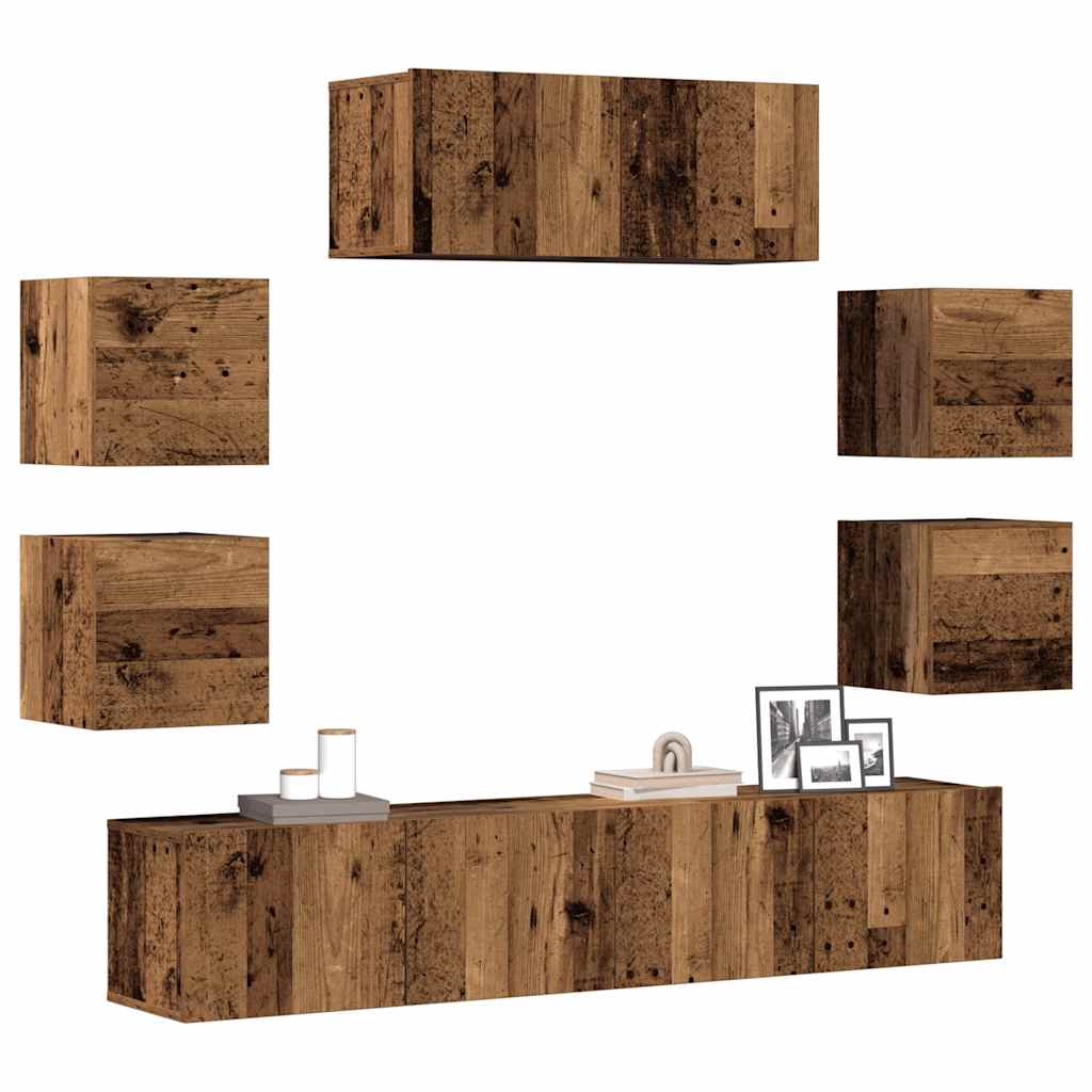 Ensemble de meuble TV mural 7 pcs vieux bois bois d'ingénierie - XIOS