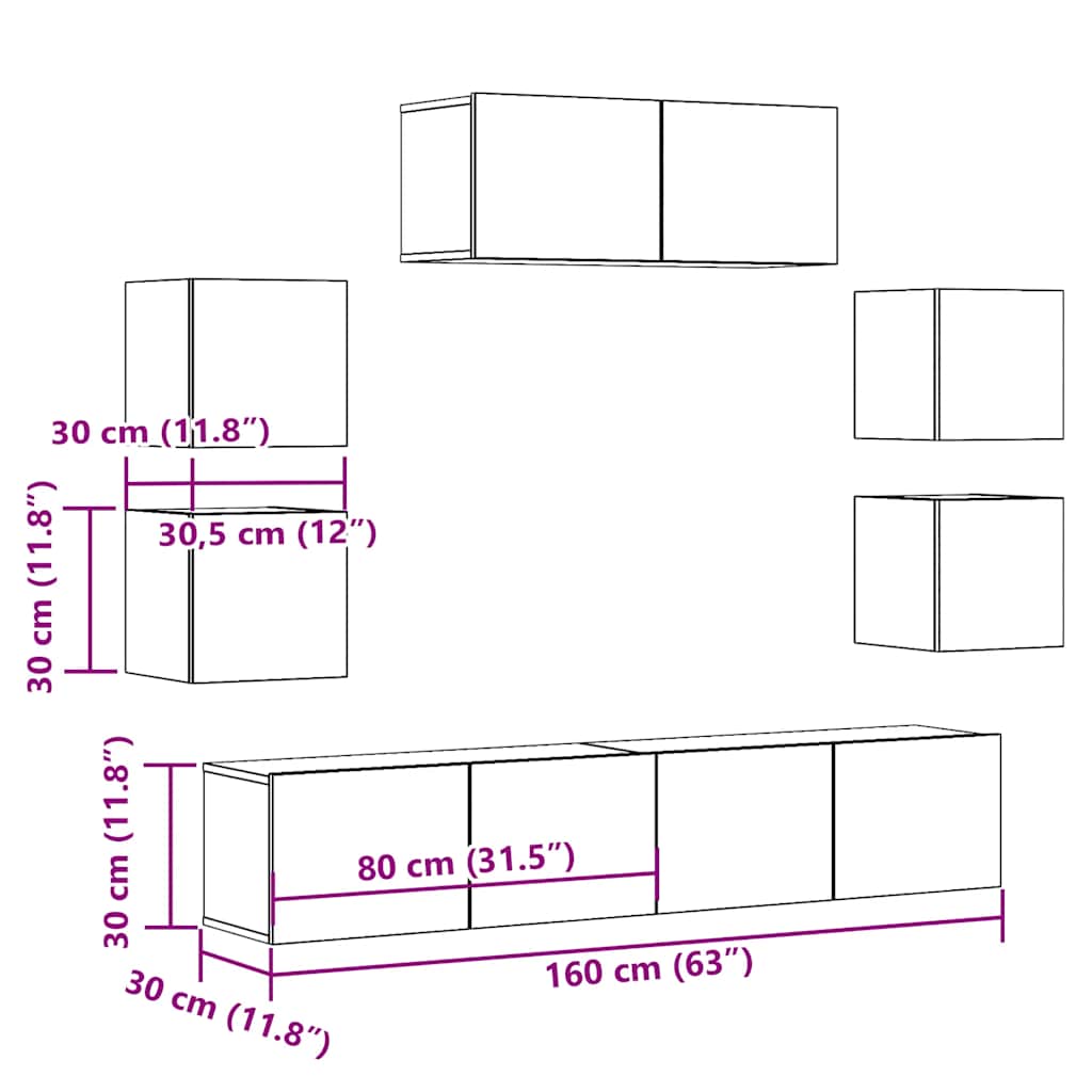Ensemble de meuble TV mural 7 pcs chêne artisanal - XIOS