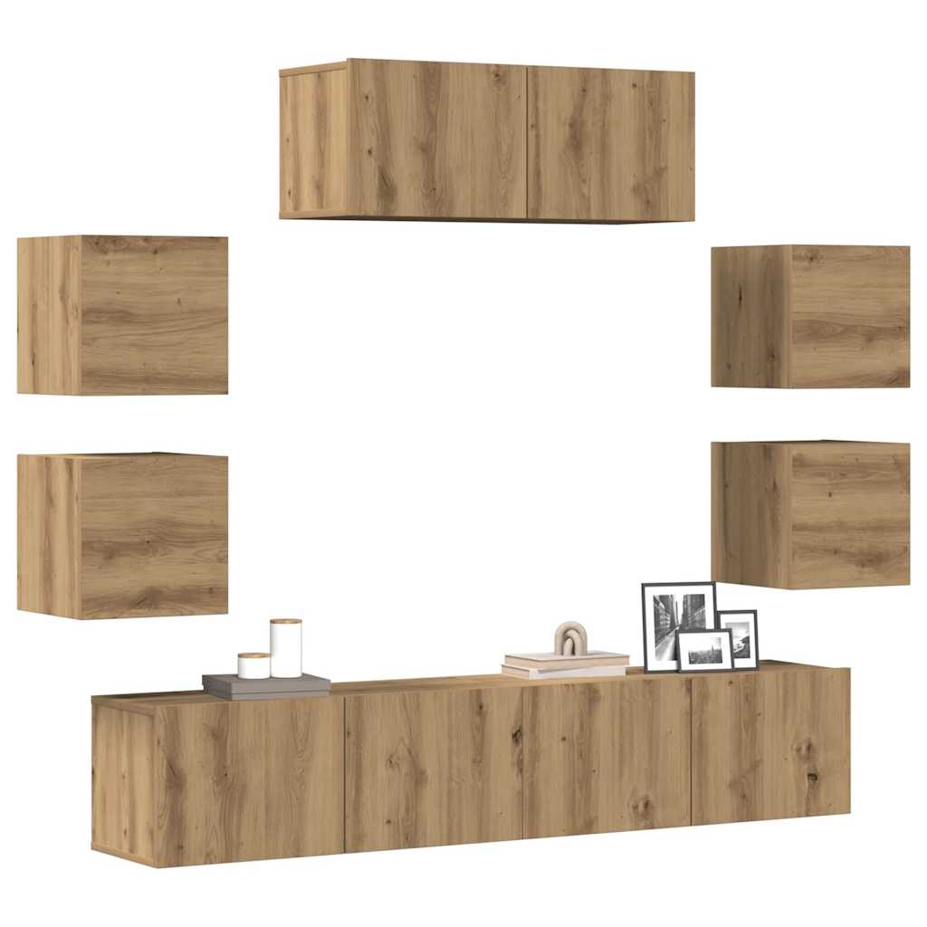 Ensemble de meuble TV mural 7 pcs chêne artisanal - XIOS
