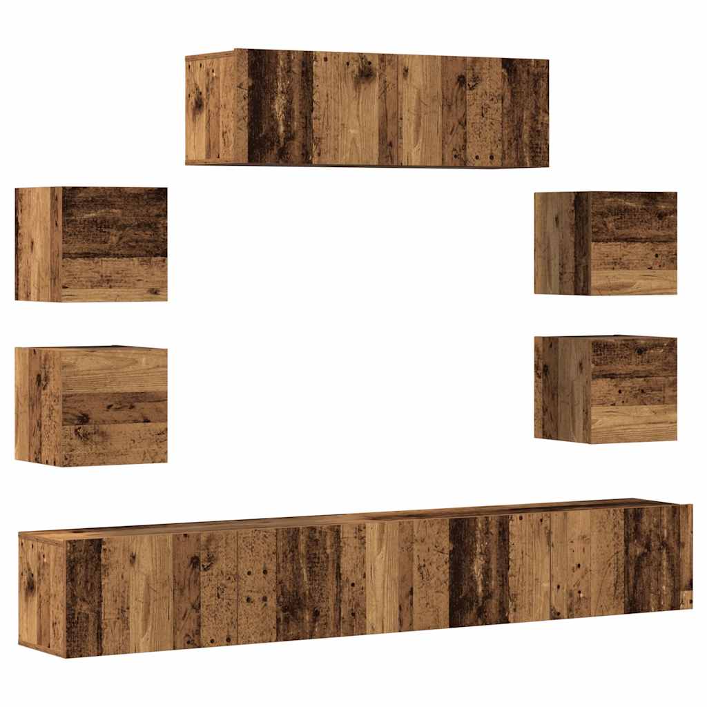 Ensemble de meuble TV mural 7 pcs vieux bois bois d'ingénierie - XIOS