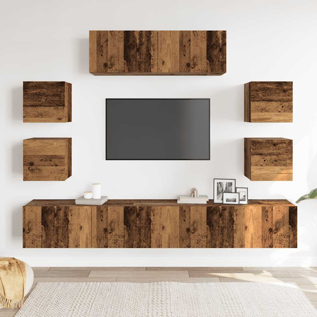 Ensemble de meuble TV mural 7 pcs vieux bois bois d'ingénierie - XIOS