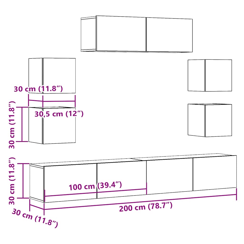 Ensemble de meuble TV mural 7 pcs vieux bois bois d'ingénierie - XIOS