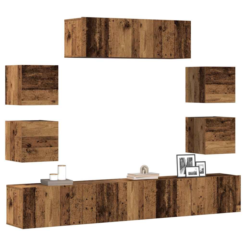 Ensemble de meuble TV mural 7 pcs vieux bois bois d'ingénierie - XIOS
