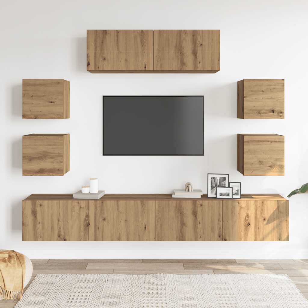 Ensemble de meuble TV mural 7 pcs chêne artisanal - XIOS