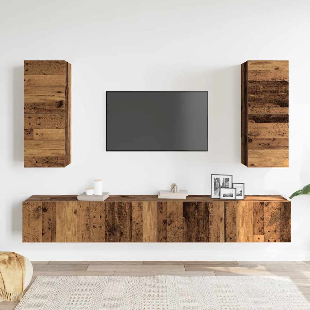 Ensemble de meuble TV mural 4 pcs vieux bois bois d'ingénierie