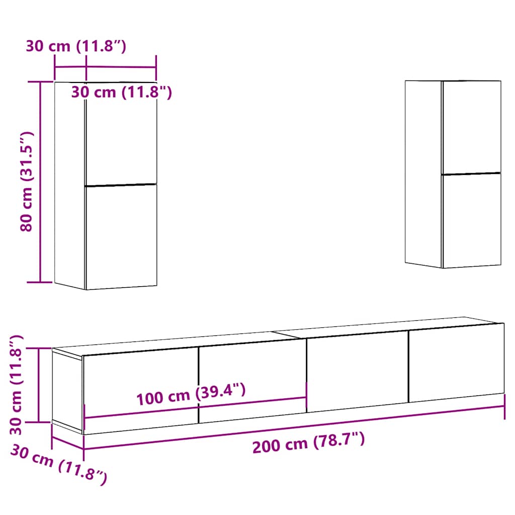 Ensemble de meuble TV mural 4 pcs chêne artisanal - XIOS