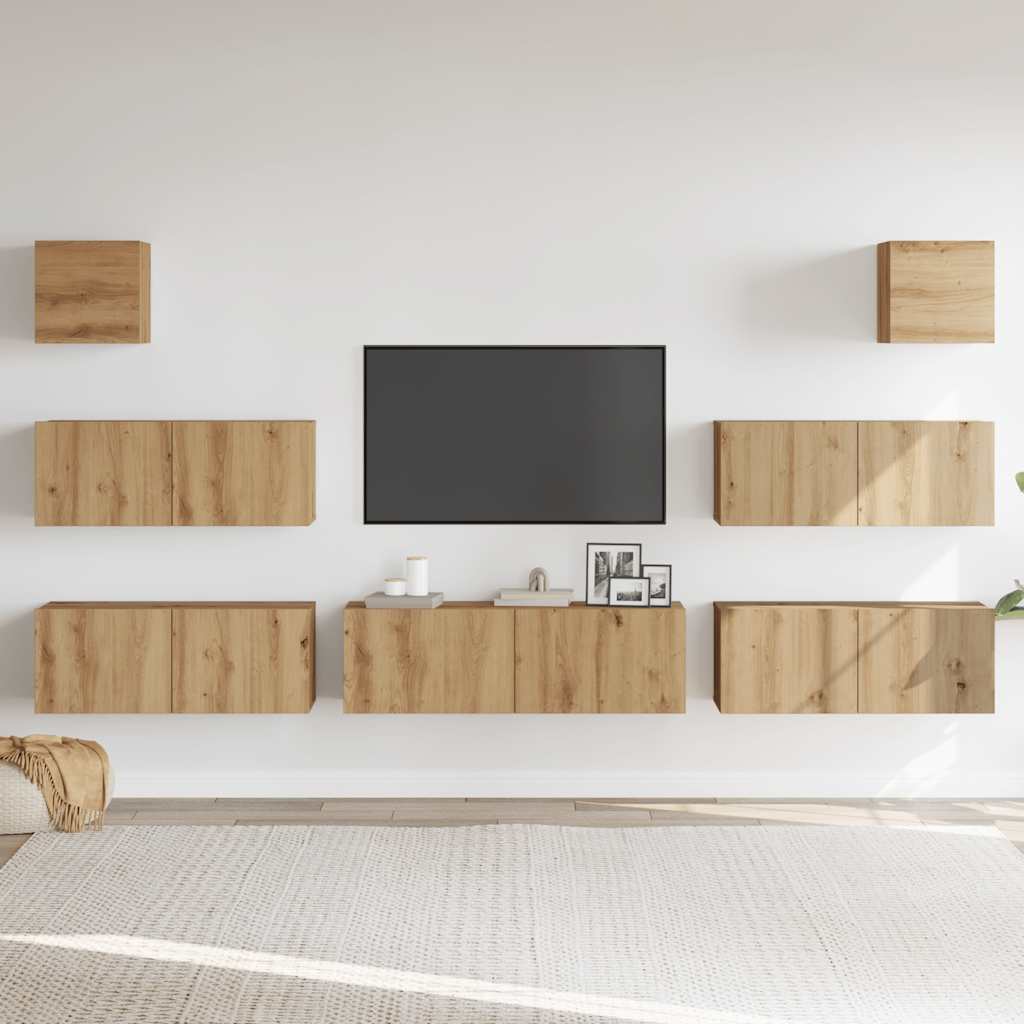 Ensemble de meuble TV mural 7 pcs chêne artisanal - XIOS