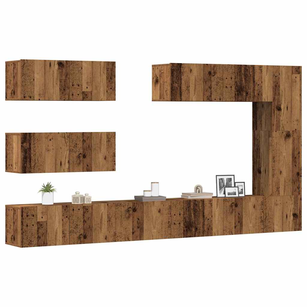 Ensemble de meuble TV mural 7 pcs vieux bois bois d'ingénierie - XIOS