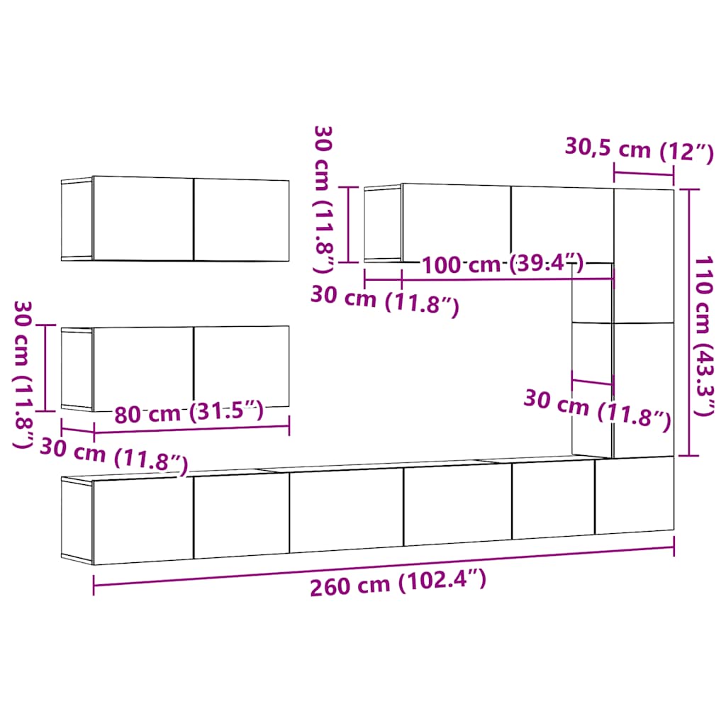 Ensemble de meuble TV mural 7 pcs chêne artisanal - XIOS