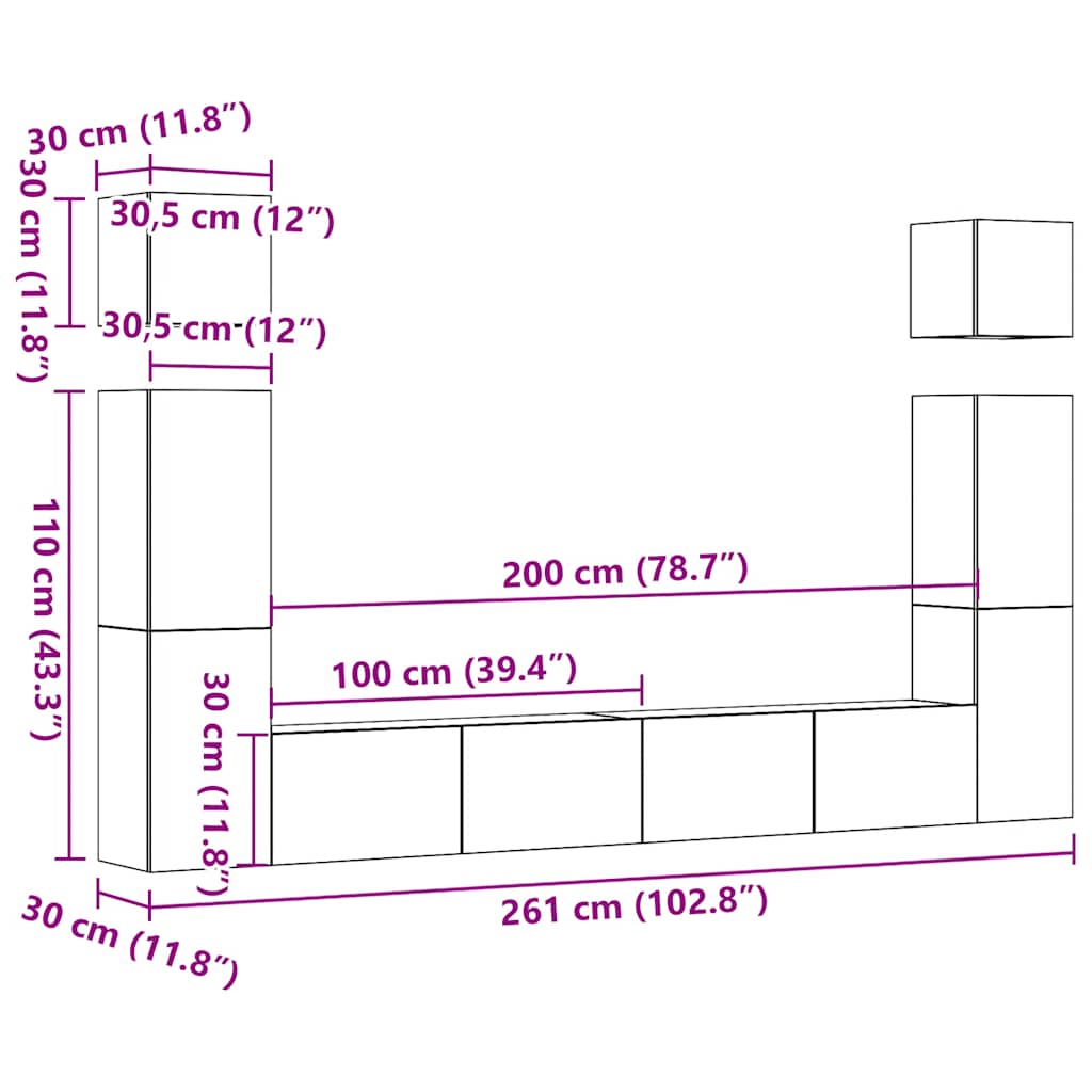 Ensemble de meuble TV mural 6 pcs vieux bois bois d'ingénierie - XIOS