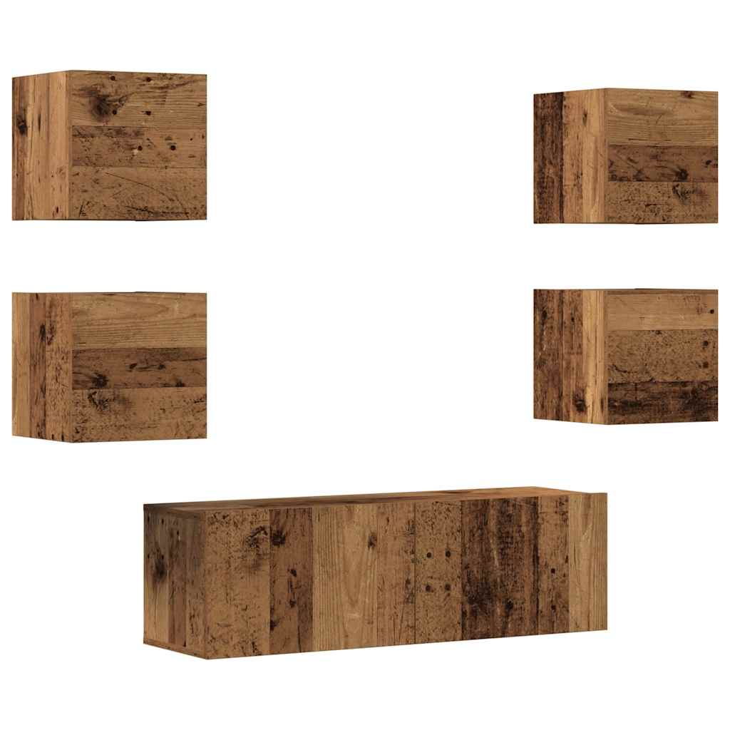 Ensemble de meuble TV mural 5 pcs vieux bois bois d'ingénierie - XIOS