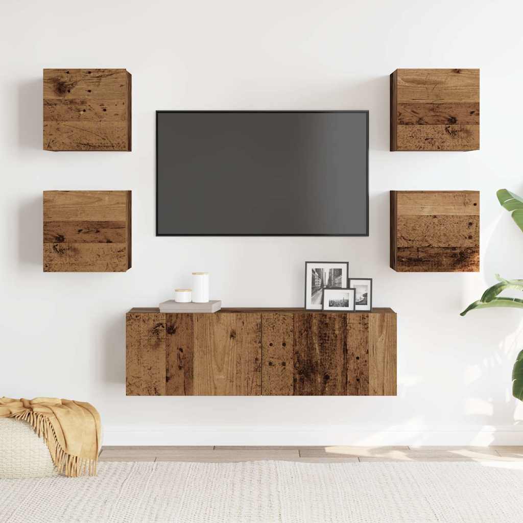 Ensemble de meuble TV mural 5 pcs vieux bois bois d'ingénierie - XIOS