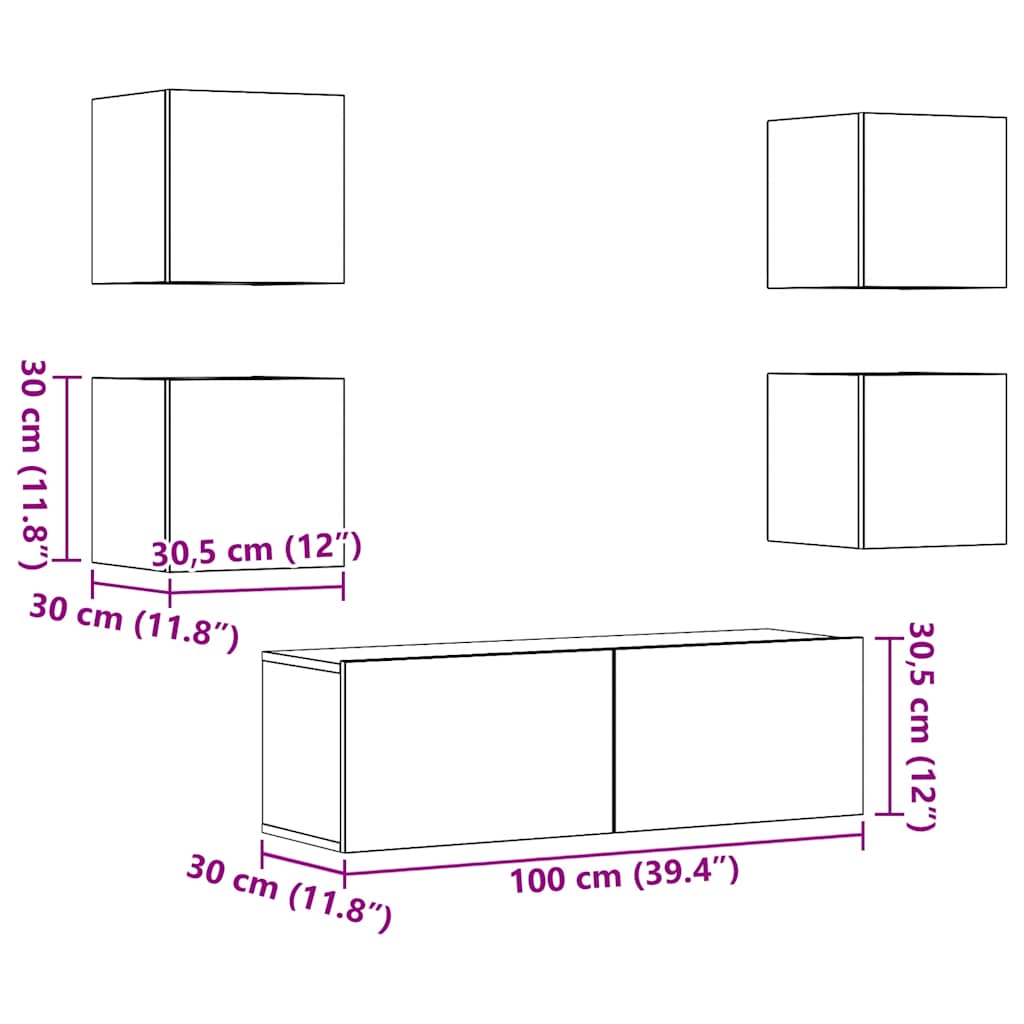 Ensemble de meuble TV mural 5 pcs vieux bois bois d'ingénierie - XIOS
