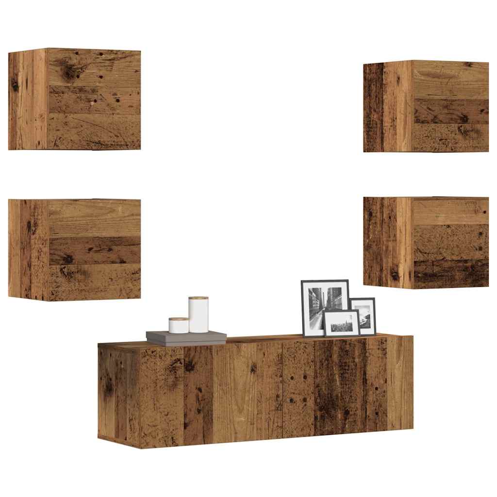 Ensemble de meuble TV mural 5 pcs vieux bois bois d'ingénierie - XIOS