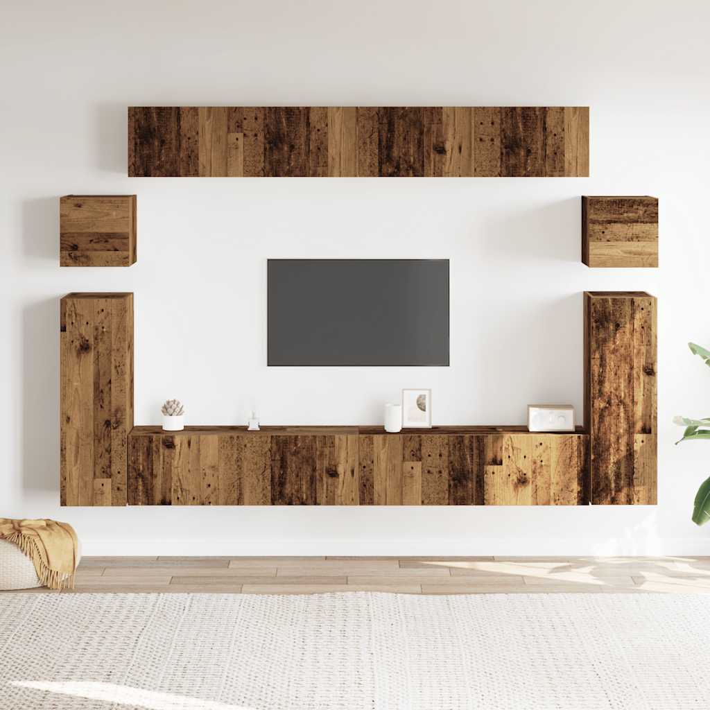 Ensemble de meuble TV mural 8 pcs vieux bois bois d'ingénierie - XIOS
